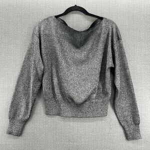 Forever 21 Cowl Neck Long Sleeve Cropped Silver Yarn Knit Sparkly Sweater Size M